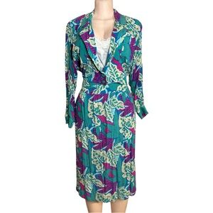 Vtg Hawaiian 2 Piece Set Tropical Skirt Blazer Rayon Teal Pink Size XL P Resort